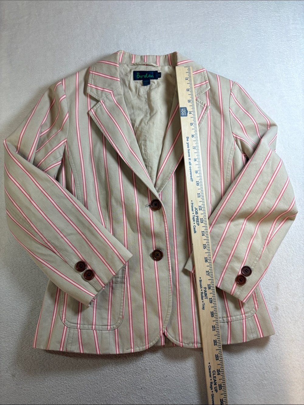Boden Striped Beige Blazer with Pink Piping